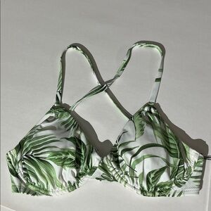 Shade & Shore White Green Palm Tree Bikini Top Swim sz 36C NEW summer beach vaca